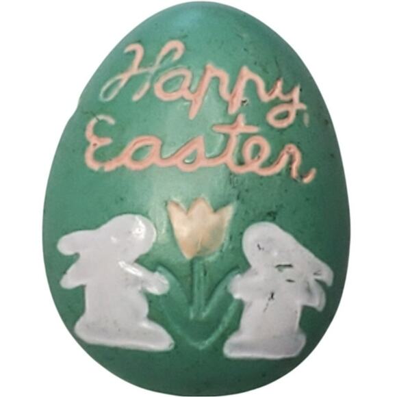 Resin Happy Easter Egg Bunnies Flower Brooch Vtg 1.25" Handmade - Picture 1 of 3